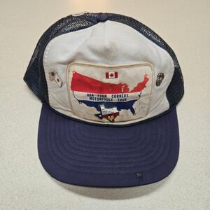 80s USA Motorcycle Hat Pins Four Corners Tour Trucker Nissin Made In America VTG
